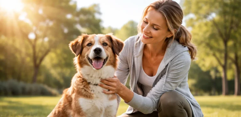 Woman dog park image