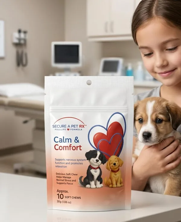 Calm & Comfort front with girl and dog Calm & Comfort™ Calming & Stress Support